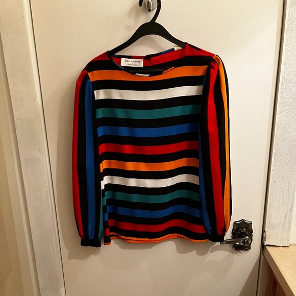 Vintage Albert Nipon skirt set size 10 colour black with multi colour stripes - Picture 2 of 11